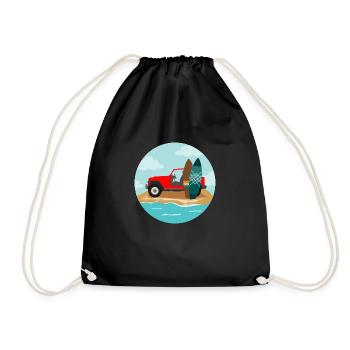 Surfing Wave Jeep und Surfboard Surfer Geschenk - Turnbeutel - Schwarz - Vorne