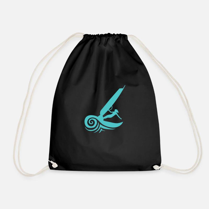 Surfing Wind Surfer Girl Silhouette Geschenkidee - Turnbeutel - Schwarz
