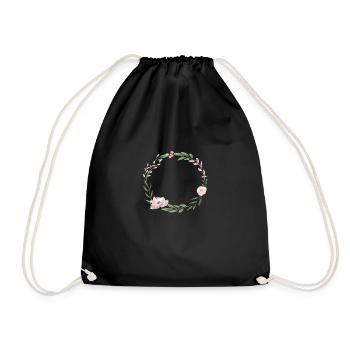 Customizable floral wreath beige pink green - Drawstring Bag - black - Front
