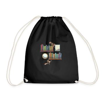Bookshelf book books squirrel - Drawstring Bag - black - Front
