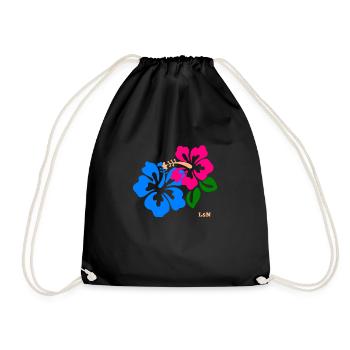 T-shirt with blue and pink hibiscus brand L&N - Drawstring Bag - black - Front