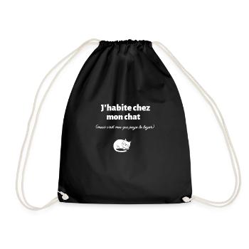 T shirt cat lover j'habite chez mon chat humour - Sac de sport léger - noir - Devant