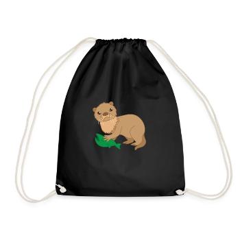Loutre avec un poisson piégé - Sac de sport léger - noir - Devant
