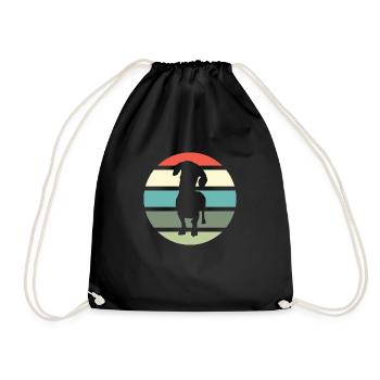 Dackel Dachshund Teckel Silhouette mit retro Sonne - Turnbeutel - Schwarz - Vorne