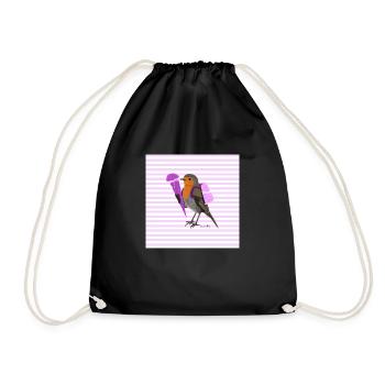 European robin bird knapsack school bag back to school - Drawstring Bag - black - Front