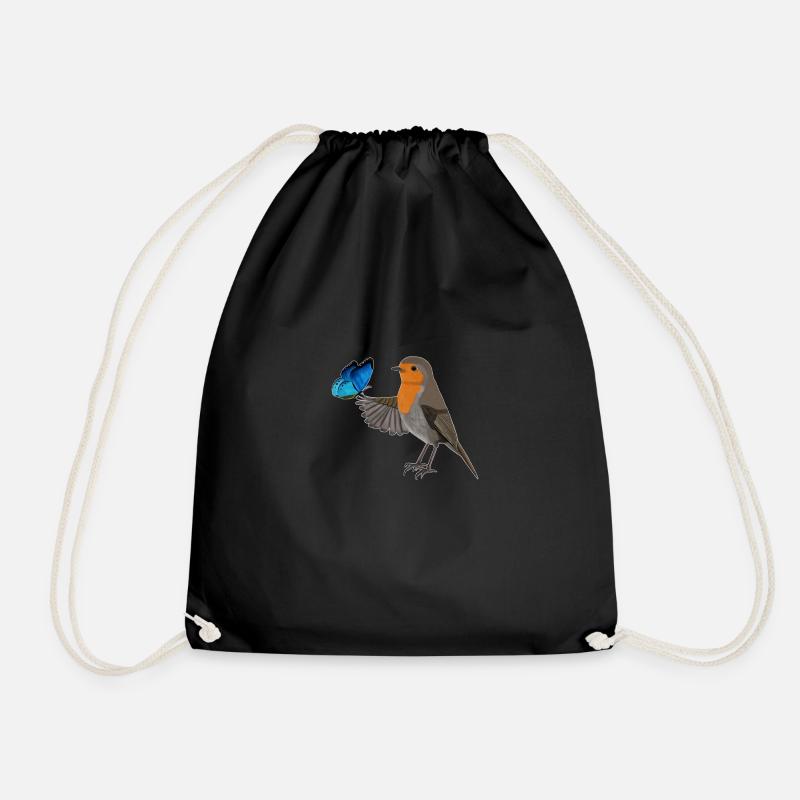 Rotkehlchen mit blauem Schmetterling Vogel Design - Turnbeutel - Schwarz