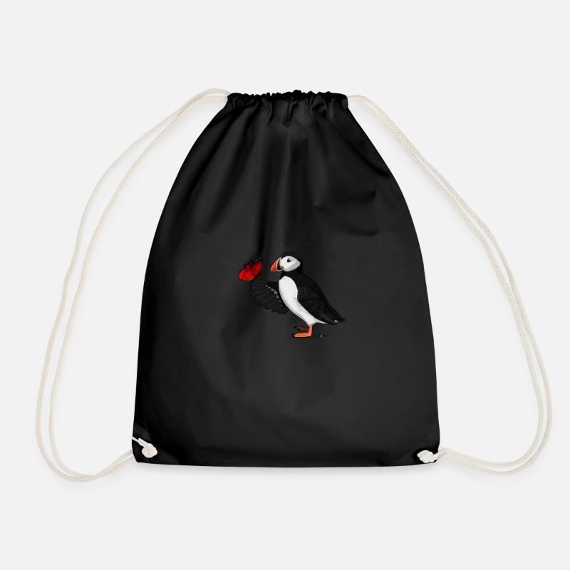 Atlantic Puffin Red Butterfly Gift - Drawstring Bag - black