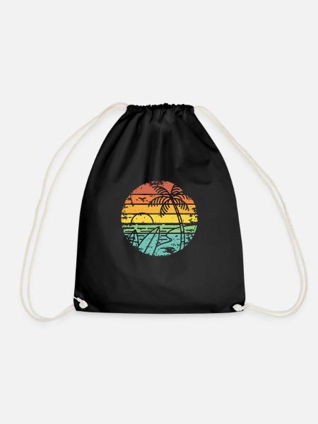 retro sunset Strand Palmen Surfbrett - Turnbeutel - Schwarz