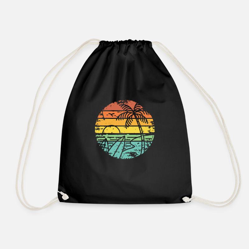 retro sunset Strand Palmen Surfbrett - Turnbeutel - Schwarz