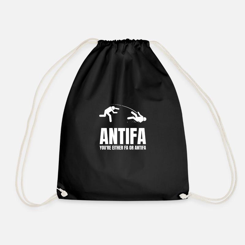 Antifa - Du bist entweder Fa oder Antifa - Turnbeutel - Schwarz