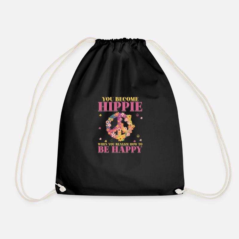 Hippie Peace | Karneval Kostüm Hippies Geschenk - Turnbeutel - Schwarz