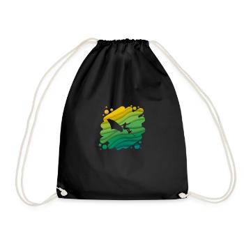 Double Exposure Wingfoiling Surfing Surfer Gift - Drawstring Bag - black - Front
