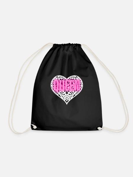 QUEEN WHITE PINK HEART KOENIGIN WEIß SPITZE HERZ - Turnbeutel - Schwarz