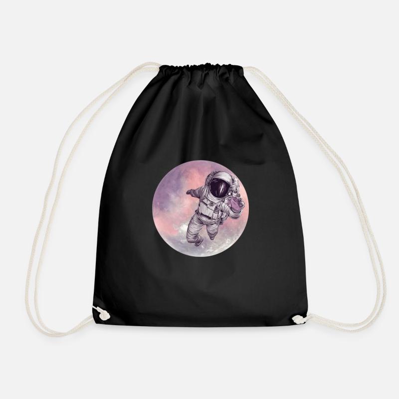 Astronaut leaves moon - Drawstring Bag - black