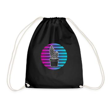 Retro Sukkulente Sukkulente Geschenk Kaktus Pflanz - Turnbeutel - Schwarz - Vorne