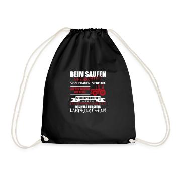 Beim saufen Traktor Landwirt Geschenk - Turnbeutel - Schwarz - Vorne