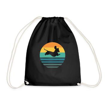 Dackel Dachshund Silhouette Retro Geschenk Hunde - Turnbeutel - Schwarz - Vorne