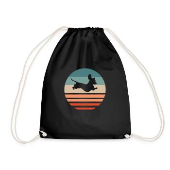 Dachshund Dachshund Silhouette Retro Gift - Drawstring Bag - black - Front