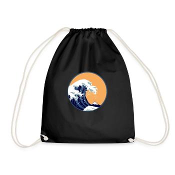 Waves The Big Wave Before Kanagawa Retro Art Gift - Drawstring Bag - black - Front