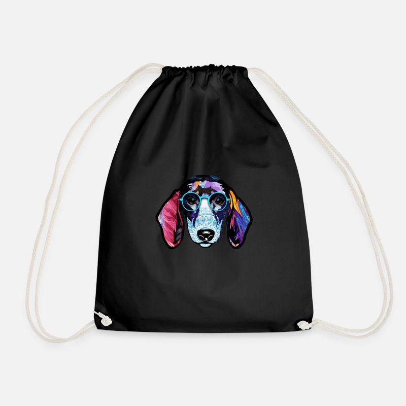 Dachshund Dackel Teckel Brille leuchtende Farben - Turnbeutel - Schwarz