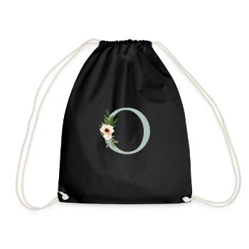 Customizable Monogram Pastel Floral O - Drawstring Bag - black - Front