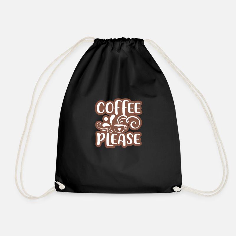 Coffee Please Sticker Design 01 - Drawstring Bag - black