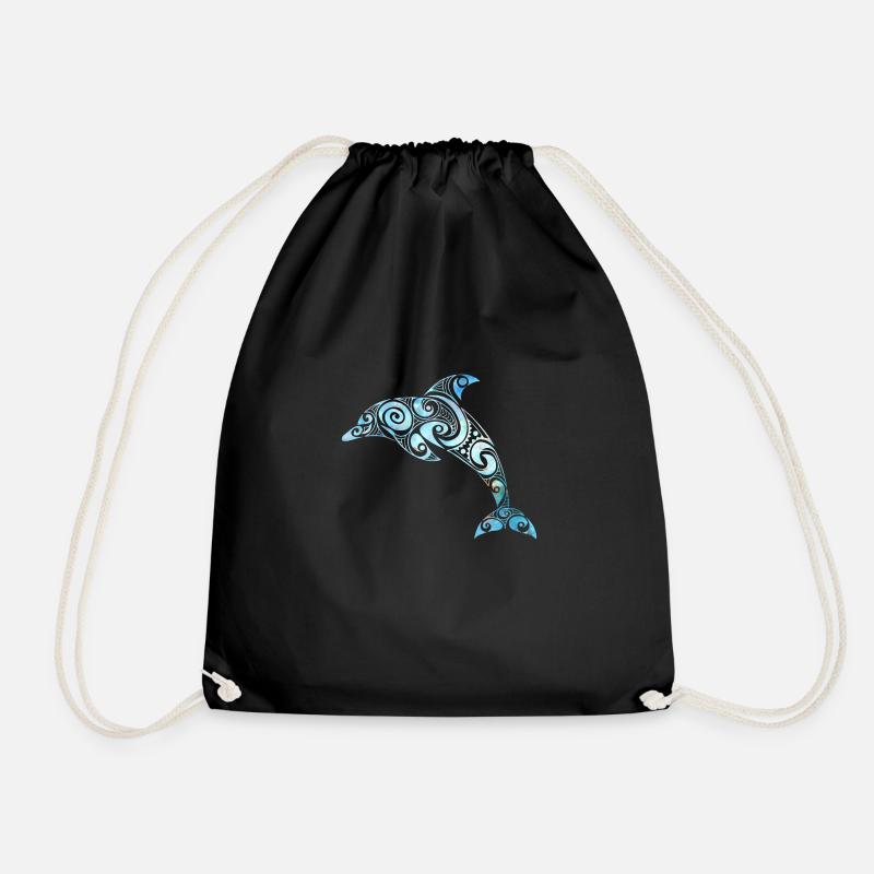 Blue Ocean Watercolour Dolphin - Drawstring Bag - black