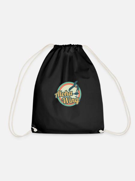 Wing Foiling Aloha Wing Wingsurf Hawaii Gift - Drawstring Bag - black