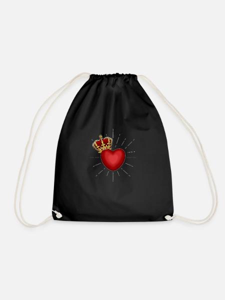 Heart with crown - Tattoo Inspired Design - Drawstring Bag - black