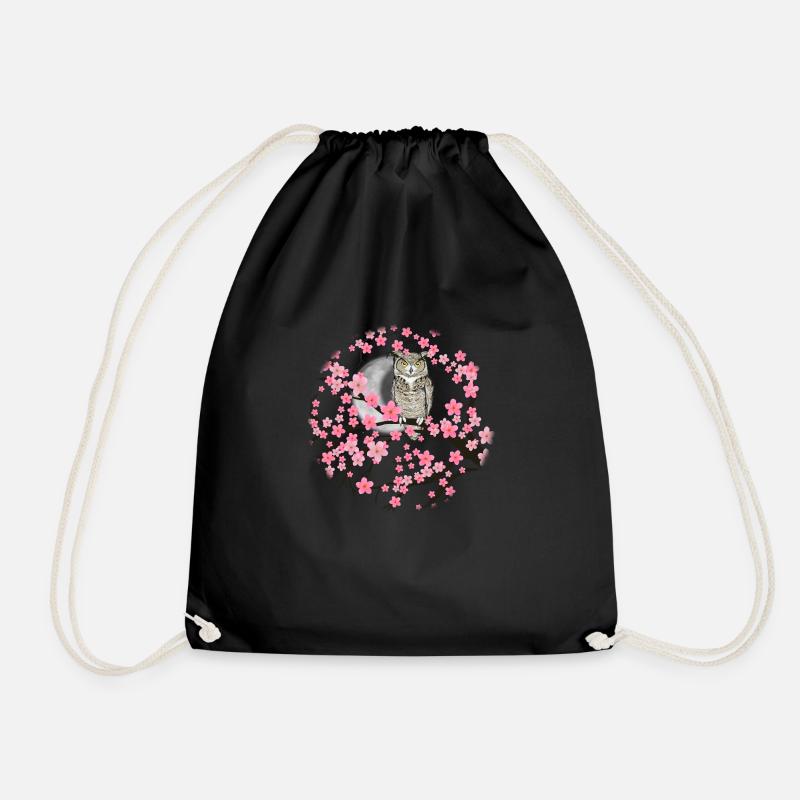 American eagle owl in a blossom tree - Drawstring Bag - black