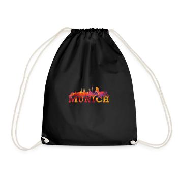 Münchner Skyline Impression Souvenir-Geschenkidee - Turnbeutel - Schwarz - Vorne