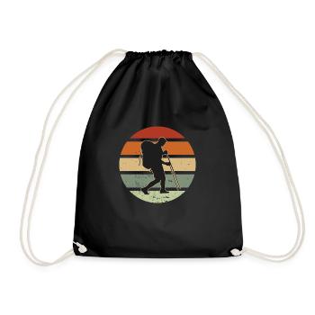 Trail Wanderer Retro Motiv Trekking Wandertour - Turnbeutel - Schwarz - Vorne