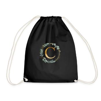 Personalisierbar Monogramm C Kranz Botanik - Turnbeutel - Schwarz - Vorne