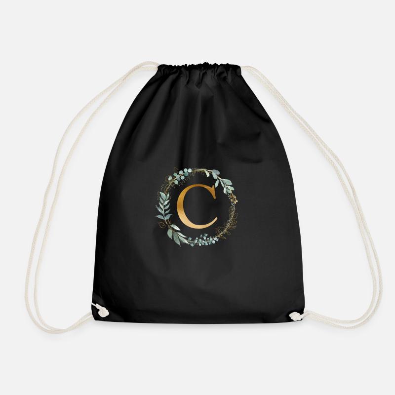 Personalisierbar Monogramm C Kranz Botanik - Turnbeutel - Schwarz