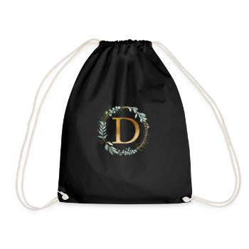 Customizable Monogram D Wreath Botany - Drawstring Bag - black - Front