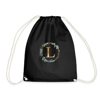 Customizable Monogram L Wreath Botany - Drawstring Bag - black - Front