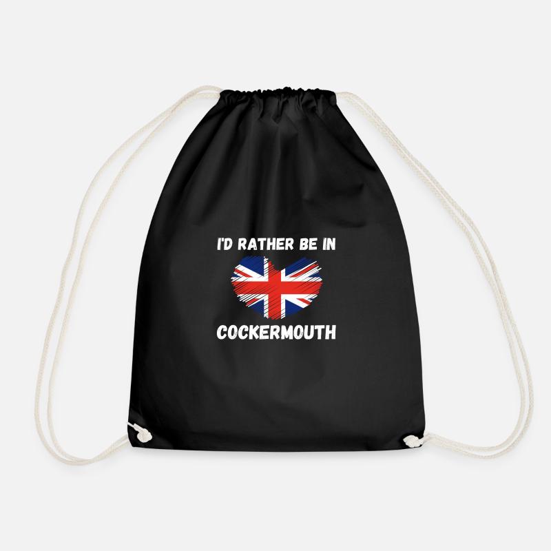 I'd Rather Be In Cockermouth - Union Jack Heart - Drawstring Bag - black