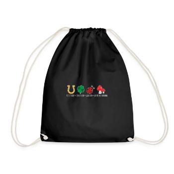 Lucky Symbols Horseshoe CloverLeaf Ladybug Mushroom - Drawstring Bag - black - Front