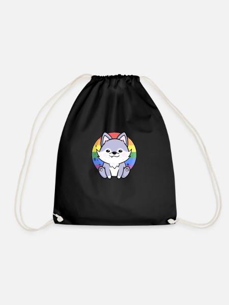 Süßer Wolf Hund Gay Queer Flagge Fahne LGBTQ Mond - Turnbeutel - Schwarz