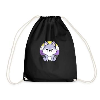 Cute Wolf Dog Nonbinary Flag Flag LGBTQ Moon - Drawstring Bag - black - Front