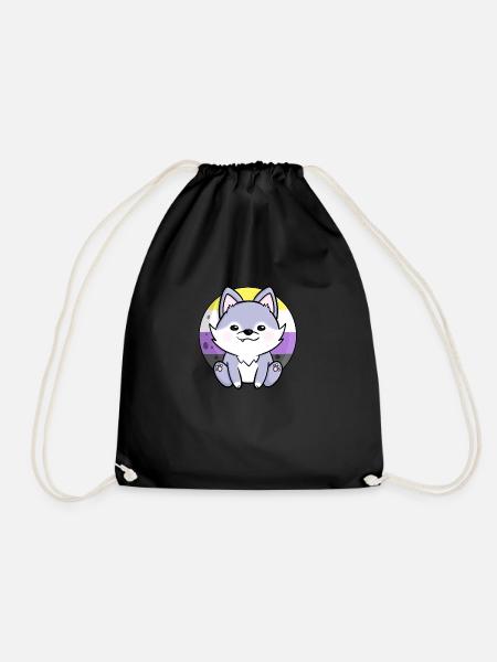 Süßer Wolf Hund Nonbinary Flagge Fahne LGBTQ Mond - Turnbeutel - Schwarz