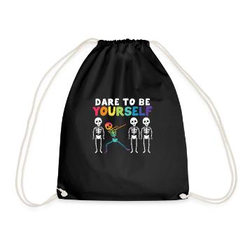 Funny Dabbing Skeleton Proud LGBT Pride Dare To Be - Turnbeutel - Schwarz - Vorne