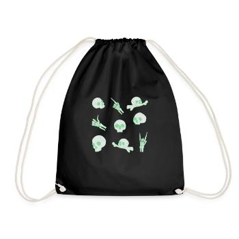 Halloween neon green skulls and bones hands patter - Drawstring Bag - black - Front