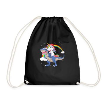 Weihnachtsmann Einhorn reitet Dinosaurier Trex Weihnachten - Turnbeutel - Schwarz - Vorne