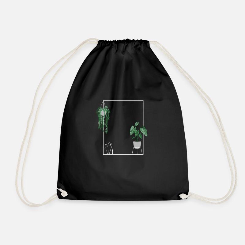 Plants and Cats - Drawstring Bag - black
