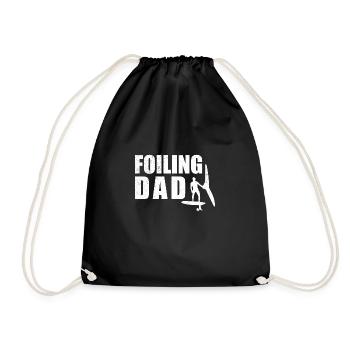 Surfer Foiling Dad Wingfoil Wingfoiler Gift - Drawstring Bag - black - Front