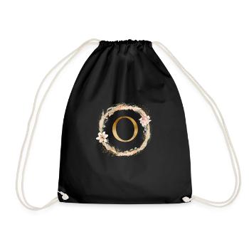 Customizable Monogram Watercolour Floral O - Drawstring Bag - black - Front