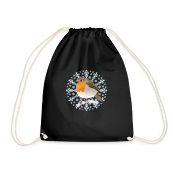Winter Robin - Drawstring Bag - black - Front
