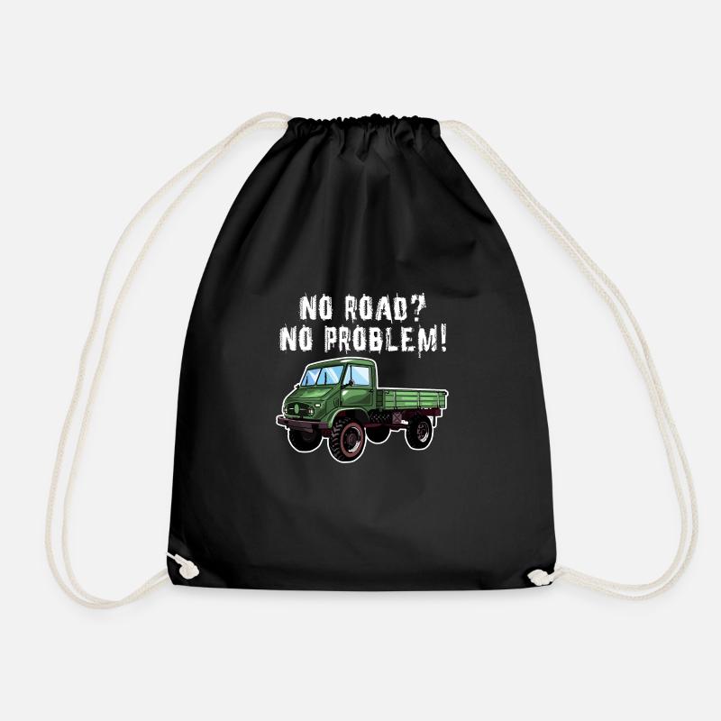 No Road? No Problem! Unimog - Offroad - Oldtimer - Drawstring Bag - black