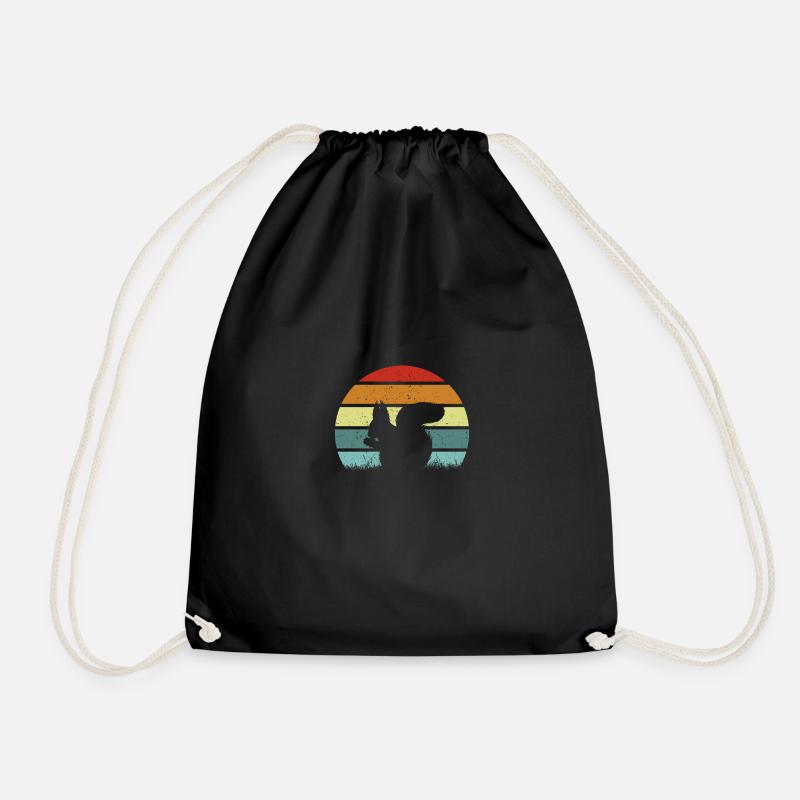 Squirrel Retro Squirrel Lover - Drawstring Bag - black